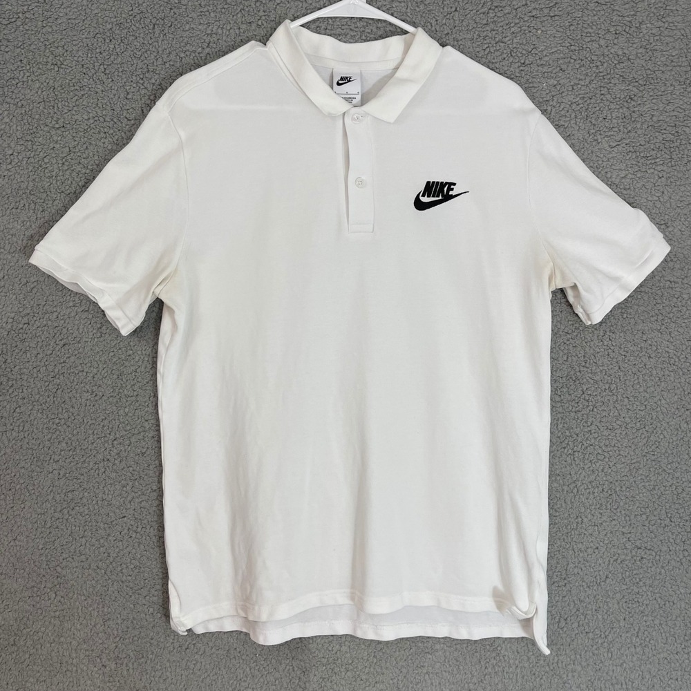 Nike Polo Shirt White Black Logo Mens Large Short Sleeve Casual‎ Top Sportswear